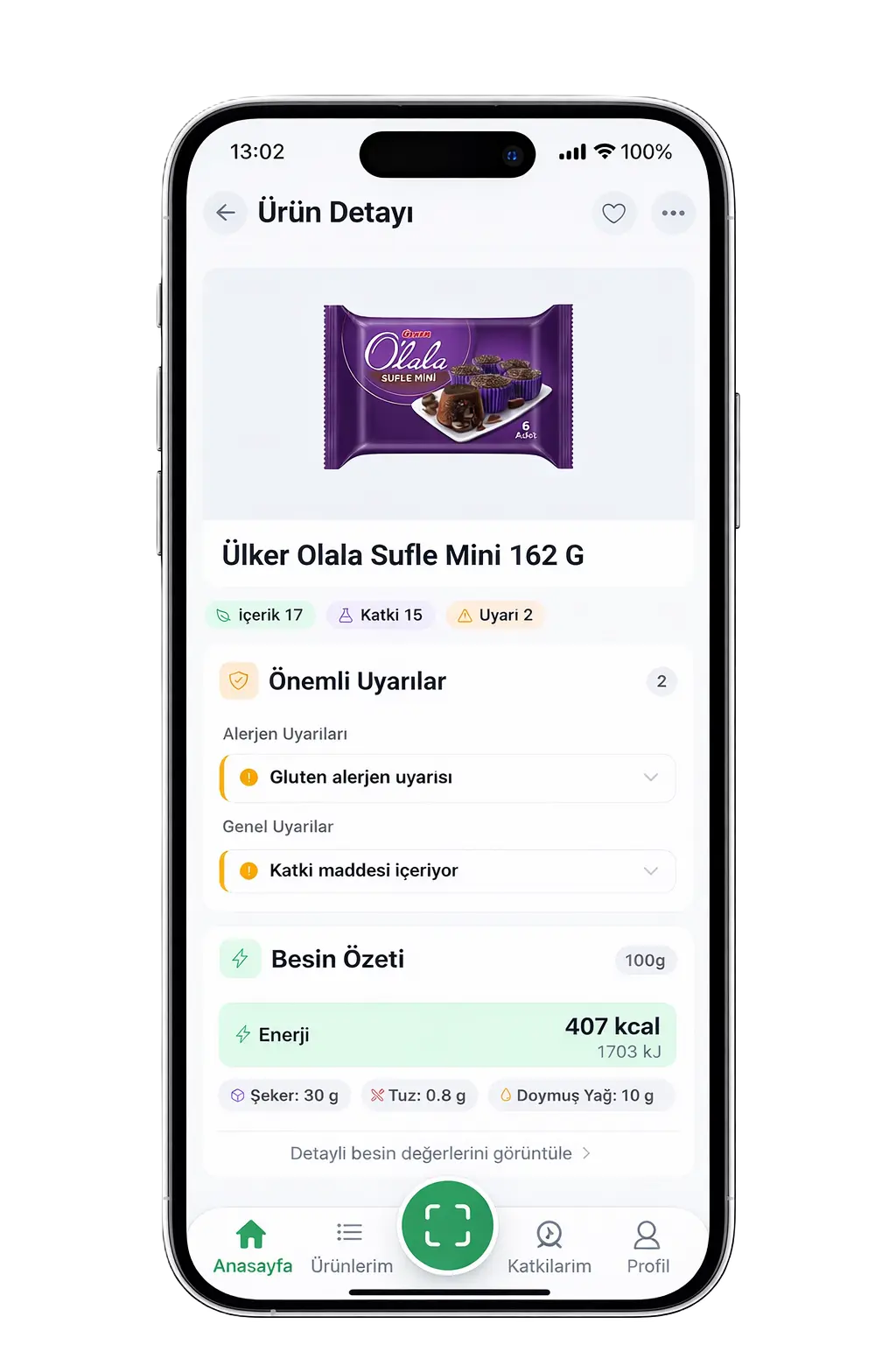 İçindeki Ne? ürün detay ekranı